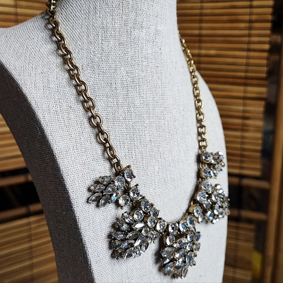 J. Crew Oxidized Brass Tone Clear Stone Statement Necklace High Dome Style - Picture 4 of 13